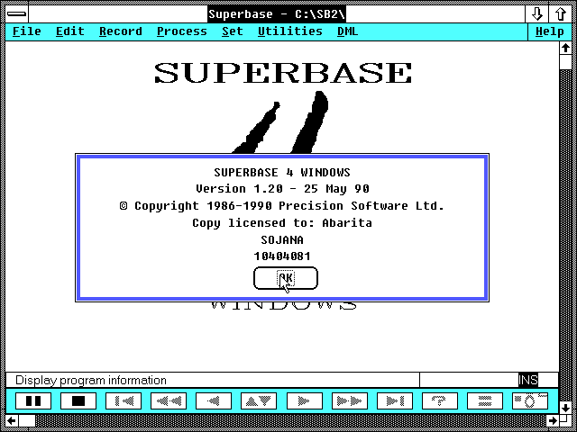 Superbase 4 Windows 1.20 - About